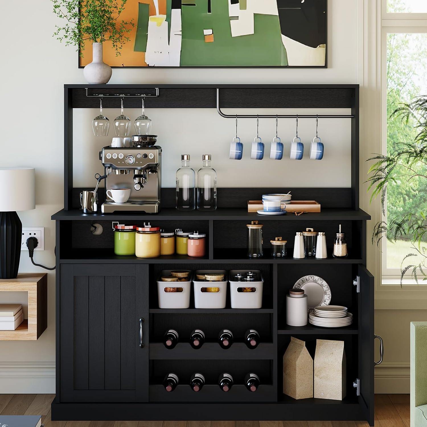 Home Bar Setup - 47 in Farmhouse Coffee Bar Cabinet