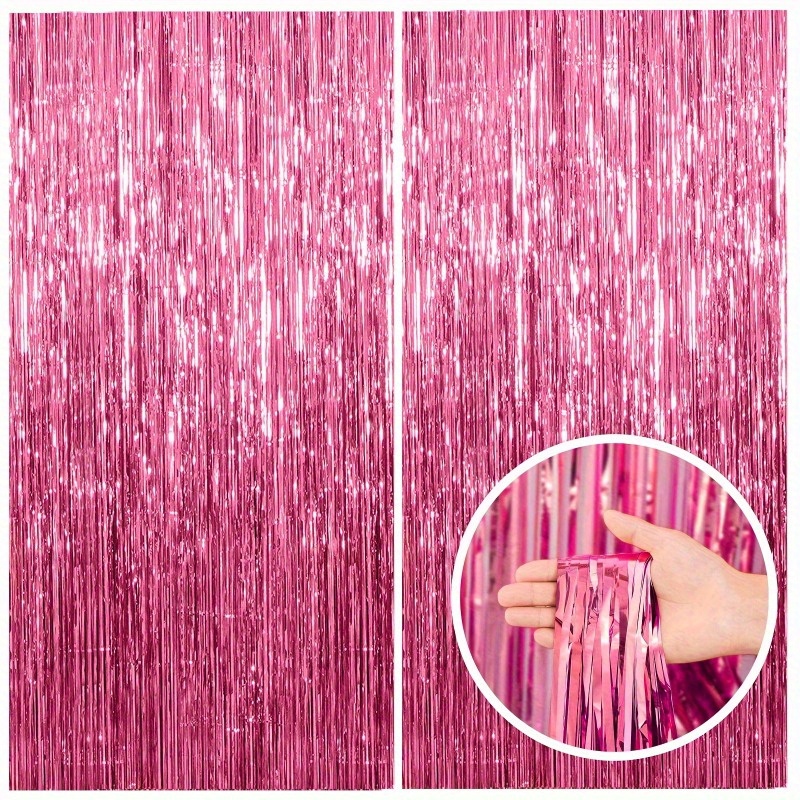 Home Bargains - 1/2/3pcs Pink Rain Curtain Sparkling Backdrop