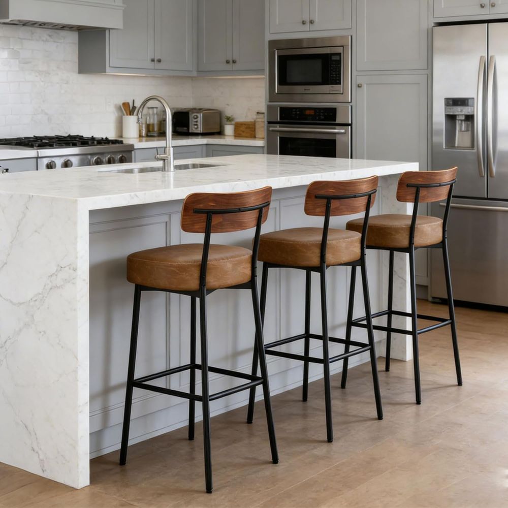 Brown Bar Stools Set o 3, Leat - Home Bar And Counter avis et prix