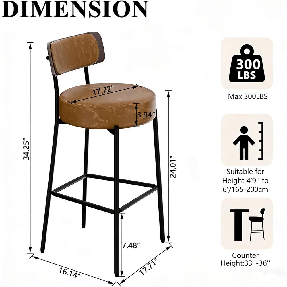 Brown Bar Stools Set o 3, Leat - Home Bar And Counter avis et prix