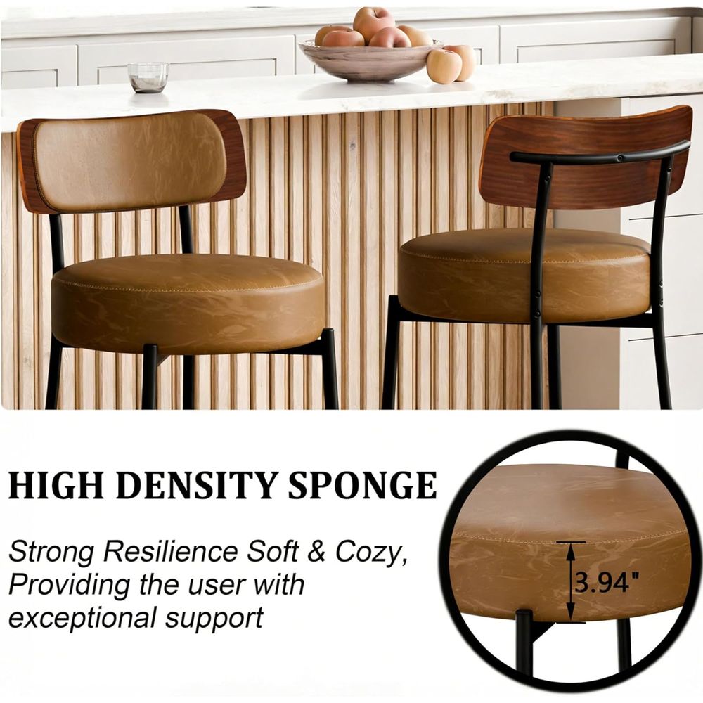 Brown Bar Stools Set o 3, Leat - Home Bar And Counter avis et prix
