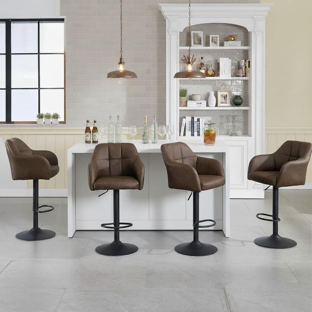 Set of 4 Swivel Leather Bar St - Home Bar And Counter avis et prix