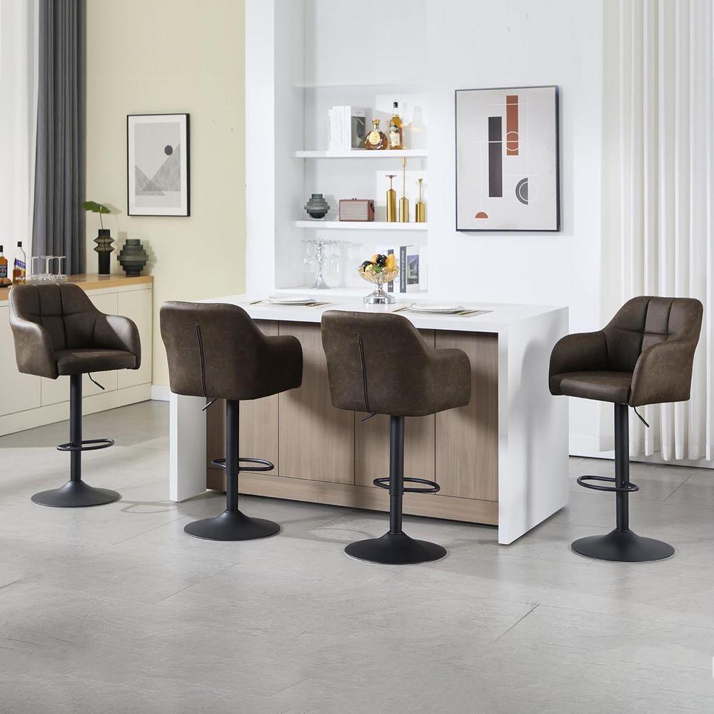 Set of 4 Swivel Leather Bar St - Home Bar And Counter avis et prix