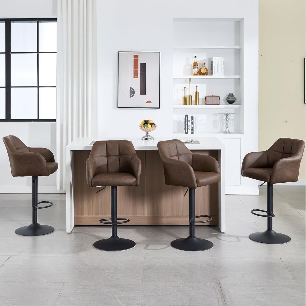 Set of 4 Swivel Leather Bar St - Home Bar And Counter avis et prix