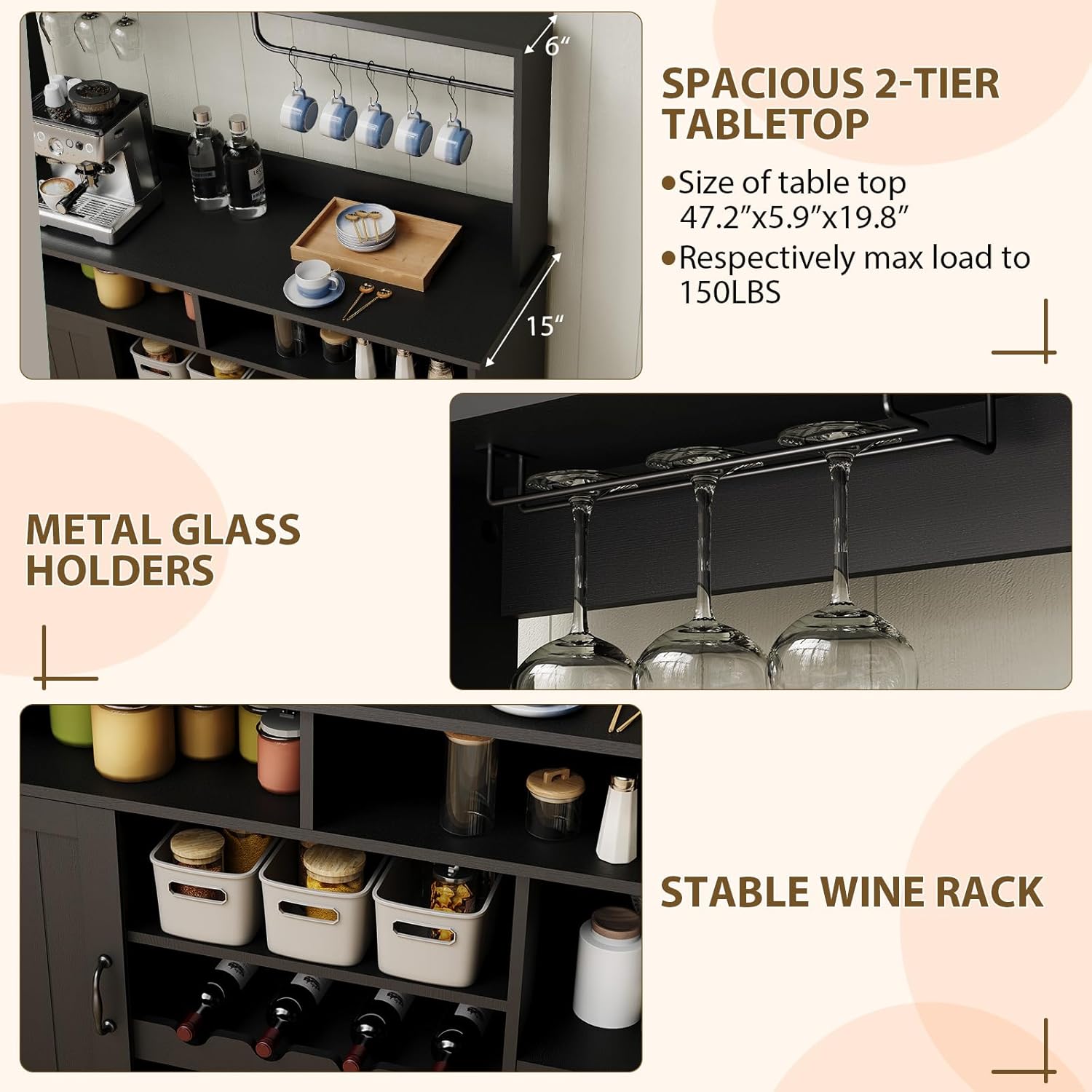 47 in Farmhouse Coffee Bar Cab - Home Bar Setup avis et prix