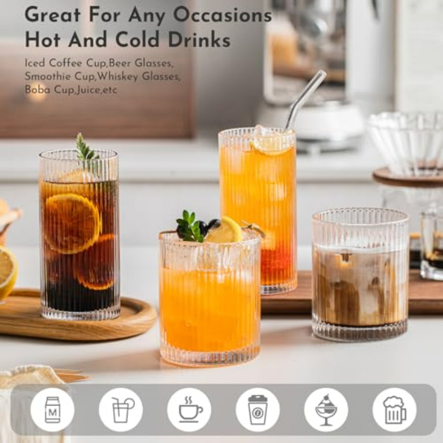 12Piece Ribbed Glassware Set w - Highball Glass Set avis et prix