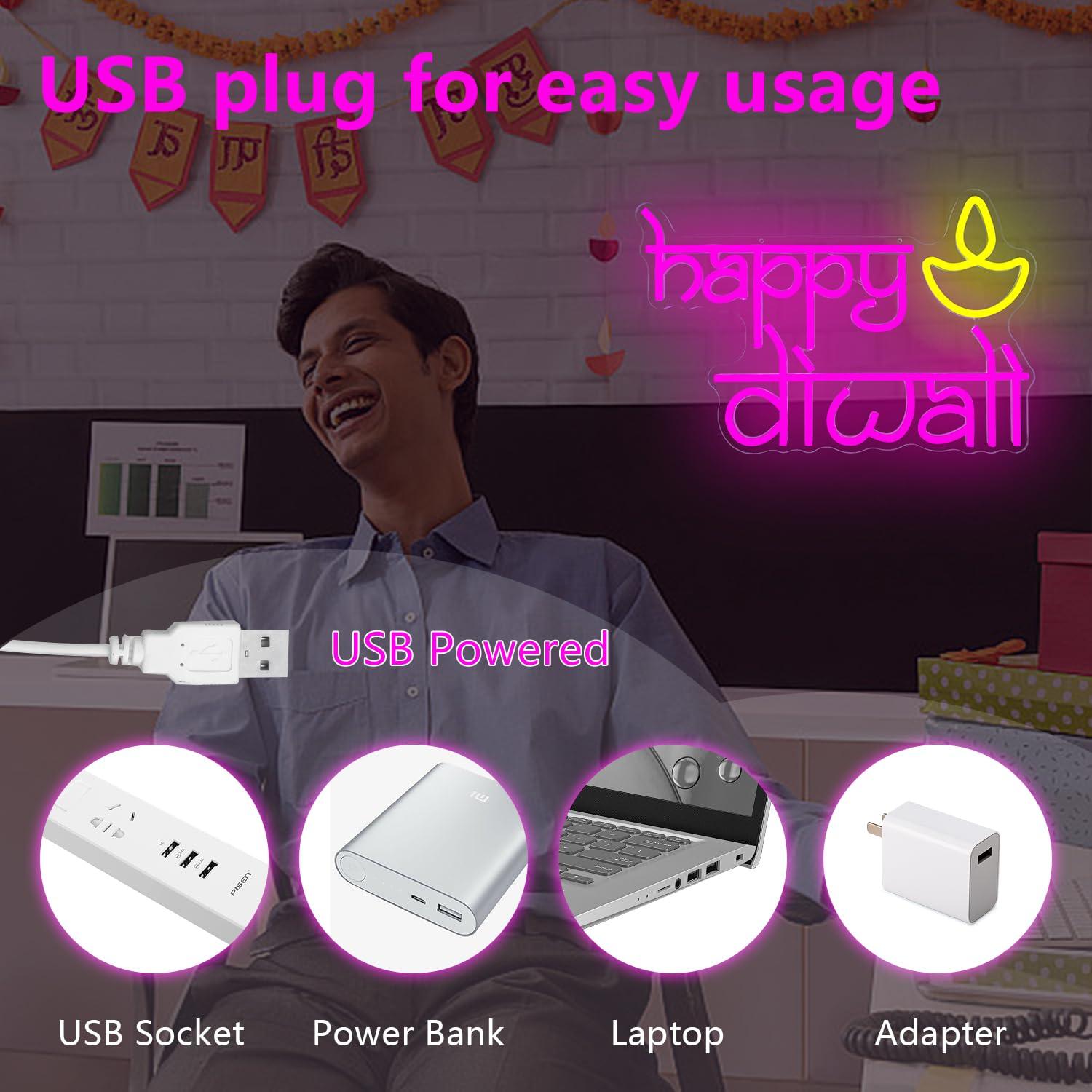 Happy Diwali Neon Sign USB Pow - Home Bar Signs avis et prix