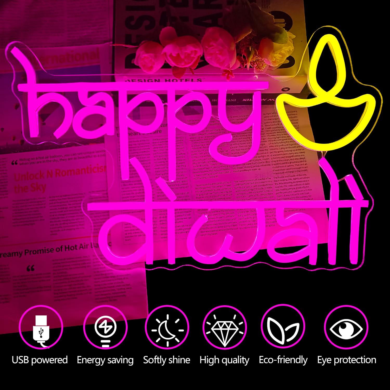 Happy Diwali Neon Sign USB Pow - Home Bar Signs avis et prix