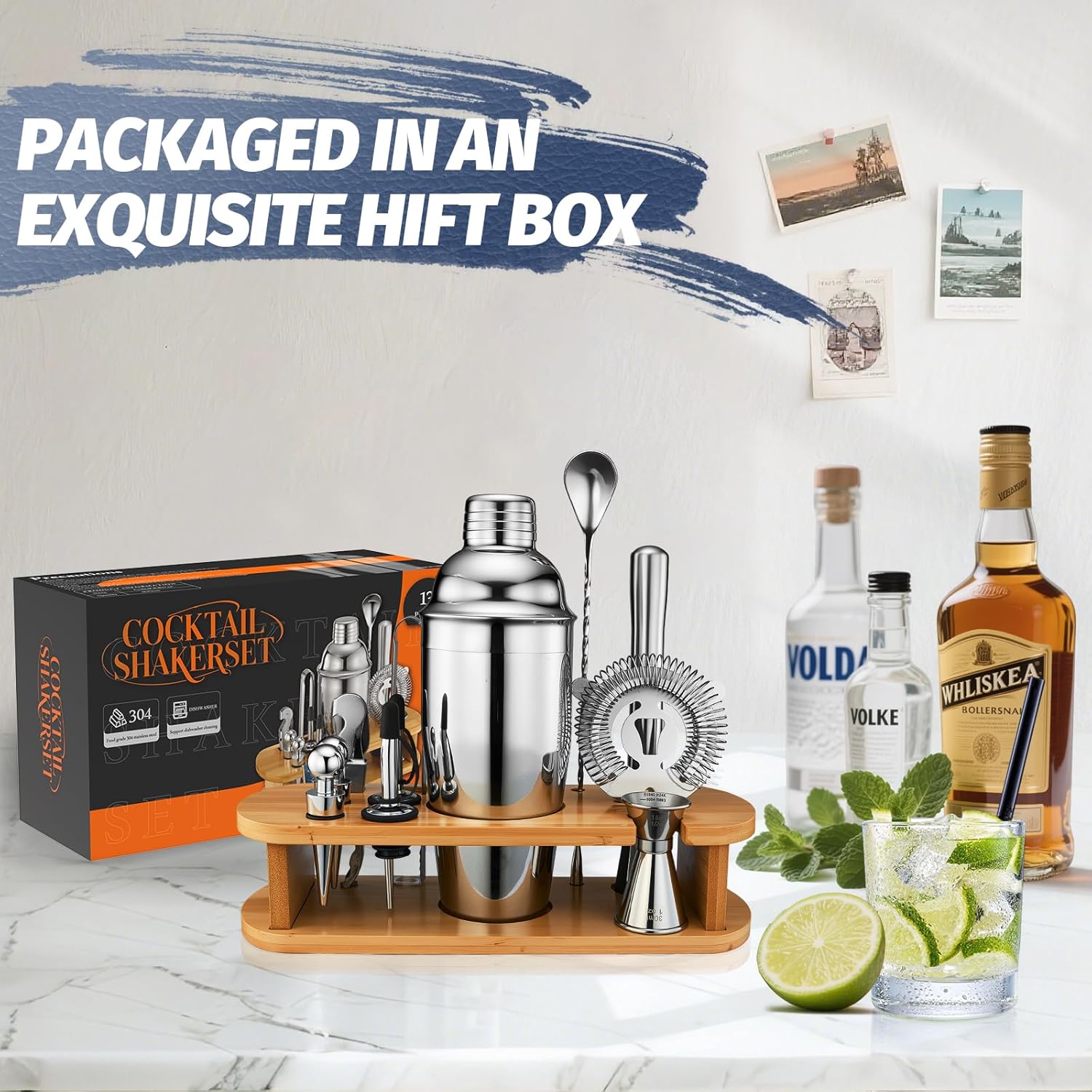 13-Piece Cocktail Shaker Set W - Cocktail Recipe Book avis et prix