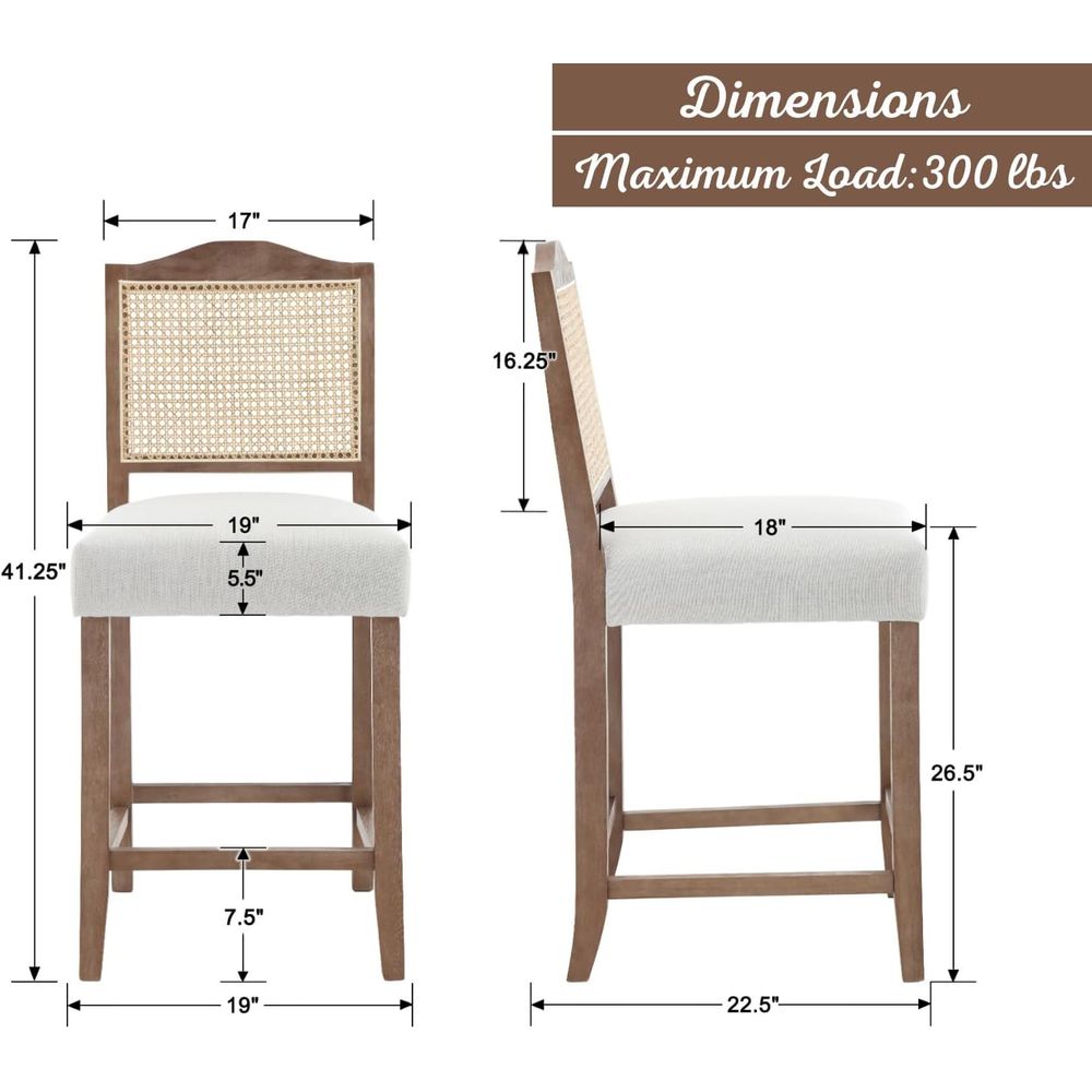 Set of 4 Linen Beige Cane Back - Home Bar Stools avis et prix