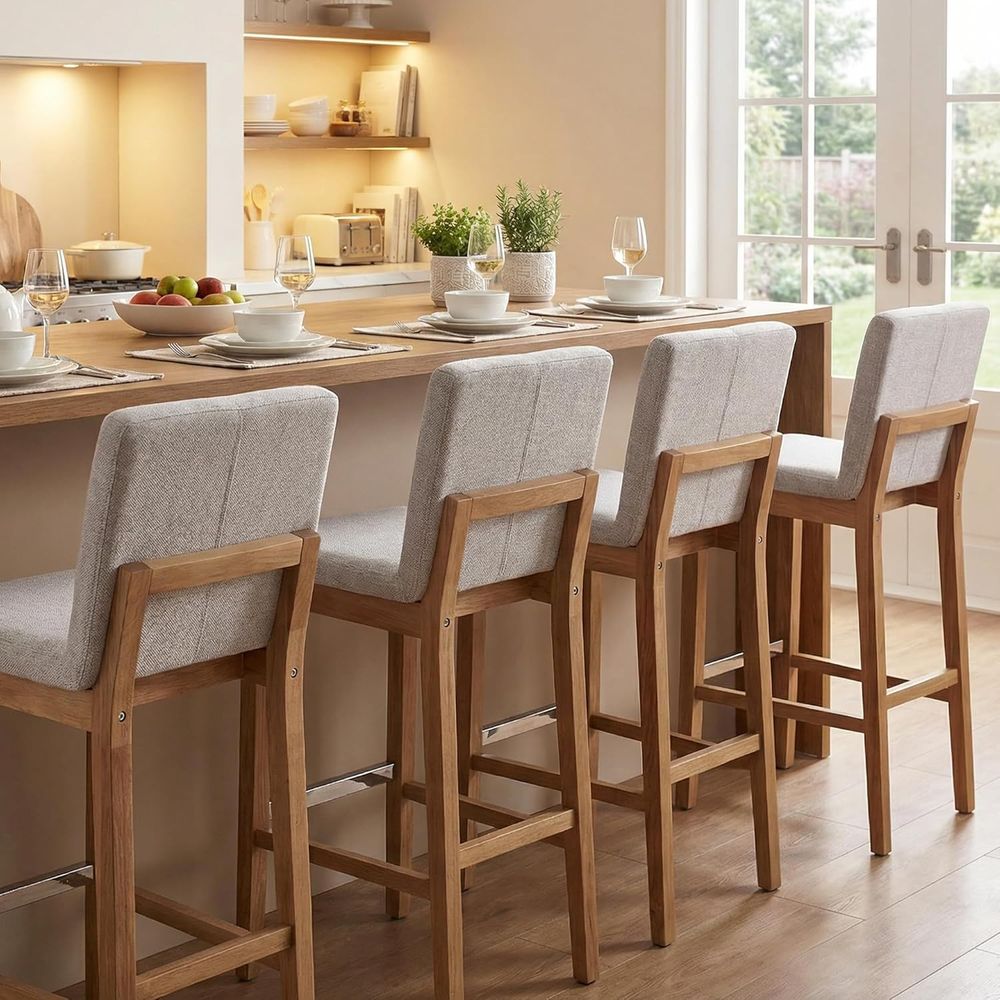 Set of 4 30 Grey Upholstered W - Home Bar Stools avis et prix