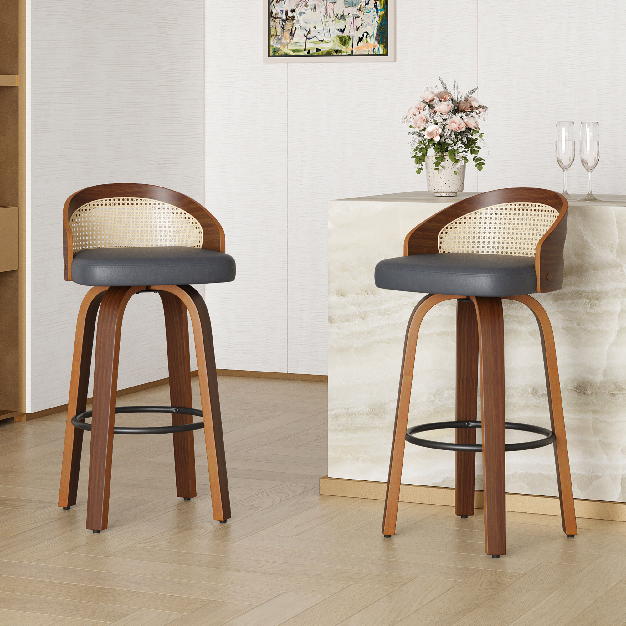 Set of 2 Swivel Bar Stools, Mo - Home Bar Lounge avis et prix
