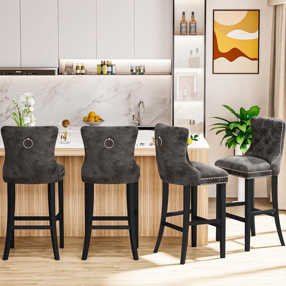 Set of 2 Light Grey Velvet Bar - Home Bar Stools avis et prix