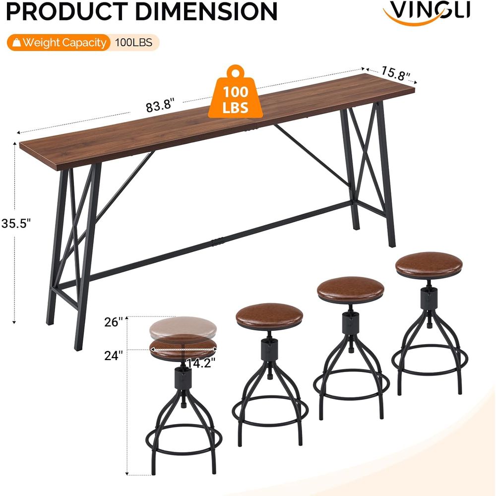 84-Inch Wooden and Metal Bar T - Home Bar Stools avis et prix