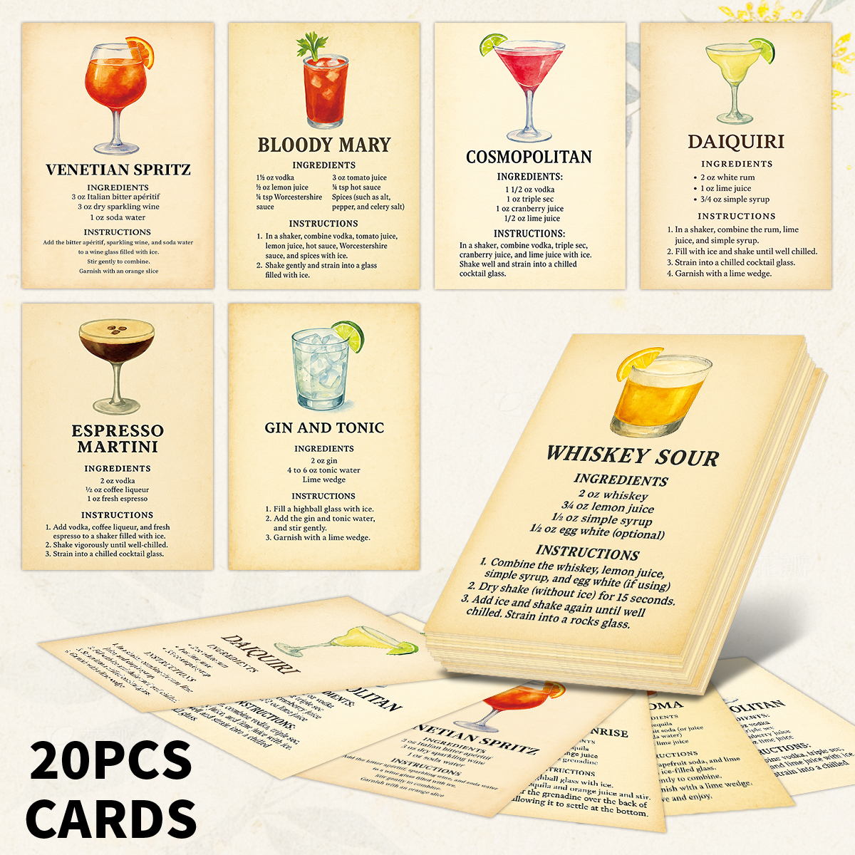 20pcs Cocktail Ingredients Rec - Cocktail Recipe Book avis et prix